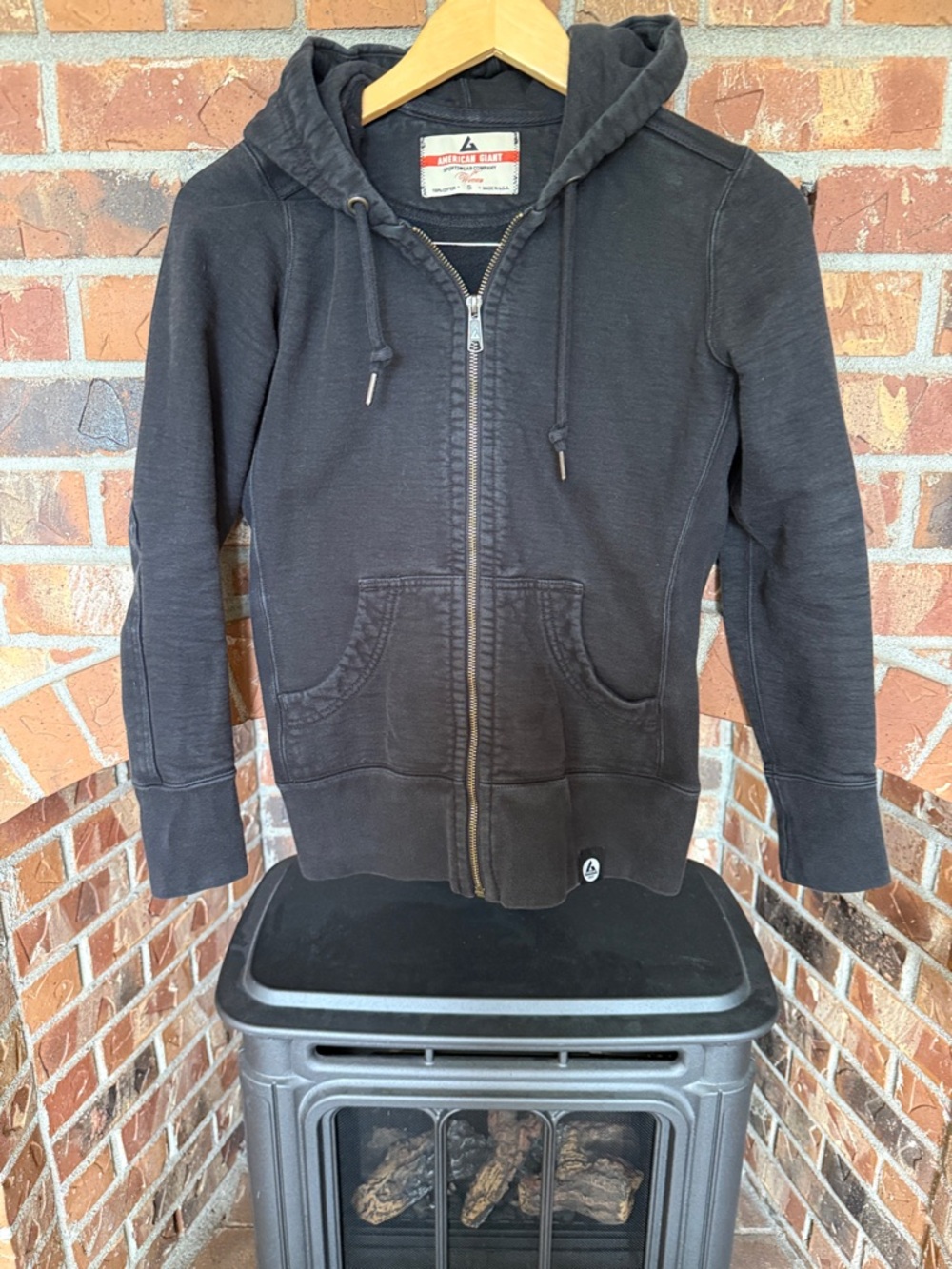 American Giant Navy Women's Zip Hoodie with Metal Zipper black size small